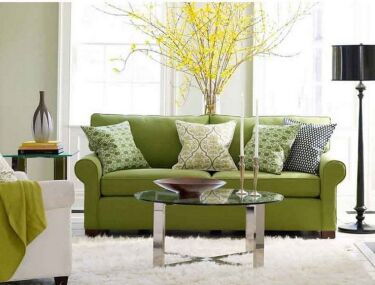 Серый диван с зелеными подушками (66 фото)