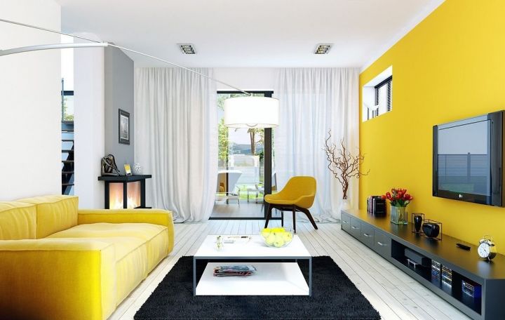 Жёлтые стены, серые шторы | Интерьер, Идеи домашнего декора, Дизайн кухни