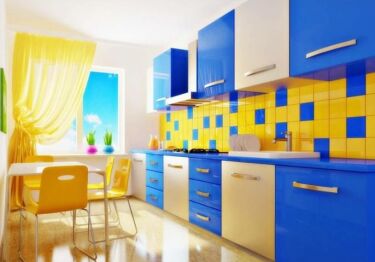 Желтый цвет стен на кухне (78 фото)