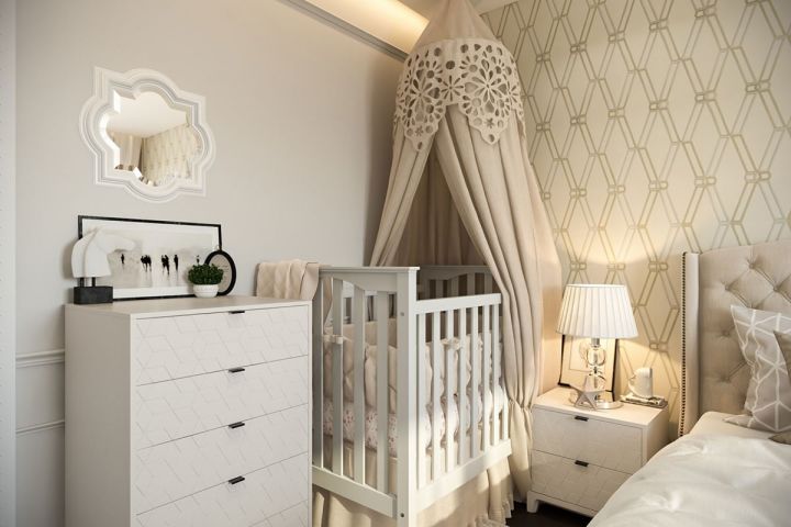 Оформление интерьера спальни с детской кроваткой