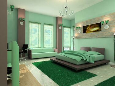 Дизайн спальной комнаты в зеленых тонах с фото