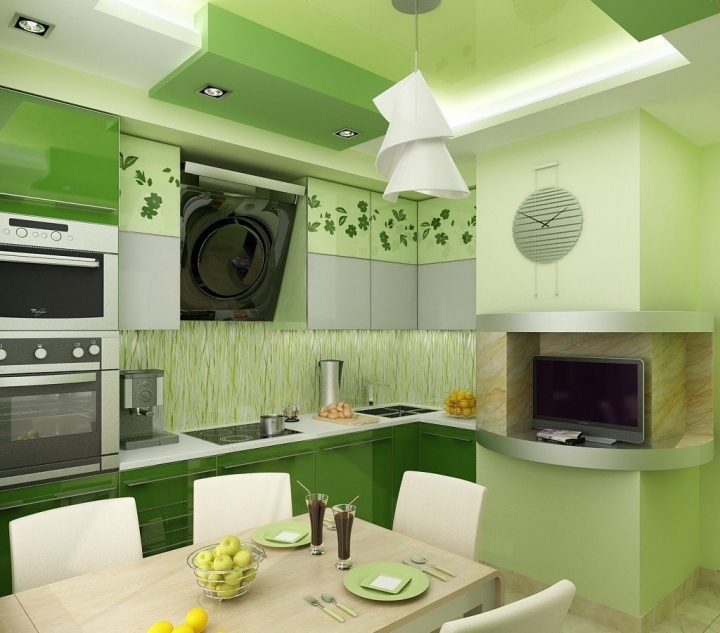 Зелёный цвет в интерьере кухни