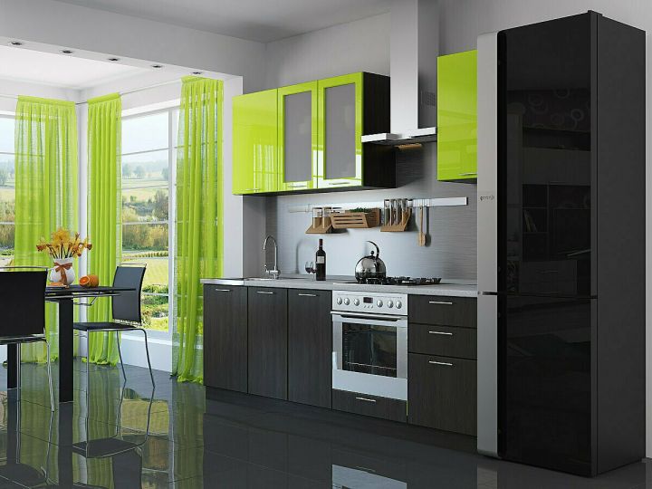Сочетание зеленых цветов в интерьере кухни