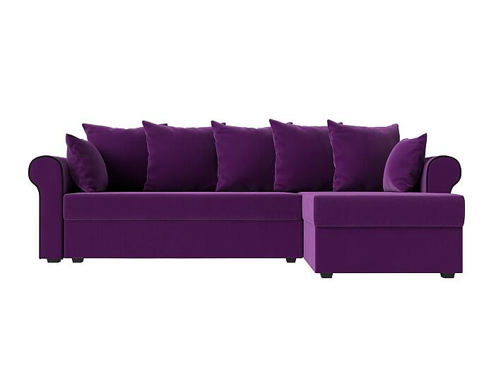 Угловой диван Рейн микровельвет фиолетовый кант черный угол правый