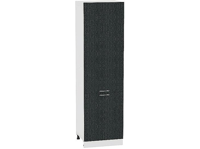 Шкаф пенал с 2-мя дверцами Валерия-М ШП 600Н (для верхних шкафов высотой 920) Черный металлик дождь-Белый