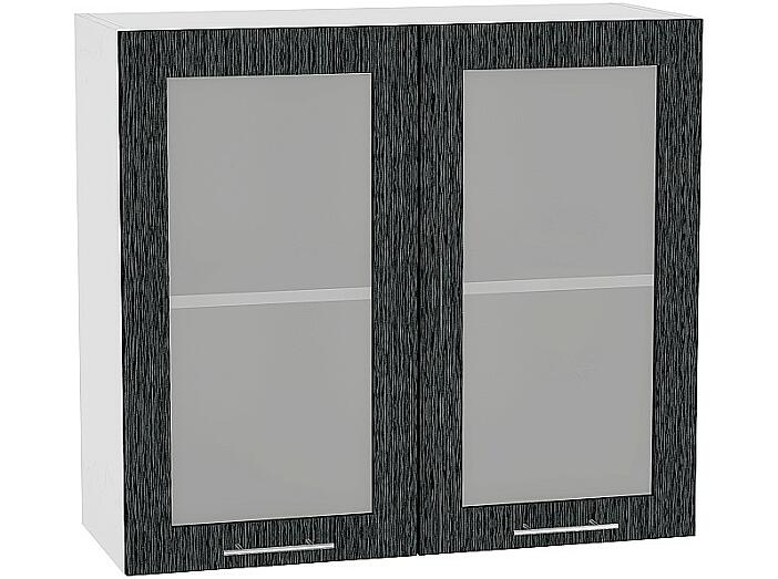 Шкаф верхний с 2-мя остекленными дверцами Валерия-М В 809 Черный металлик дождь-Белый