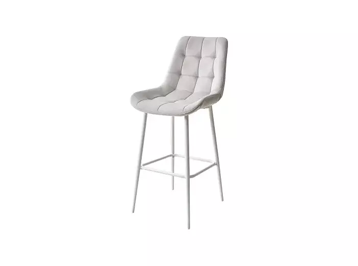 Барный стул ХОФМАН, цвет H-09 Светло-серый, велюр/белый каркас