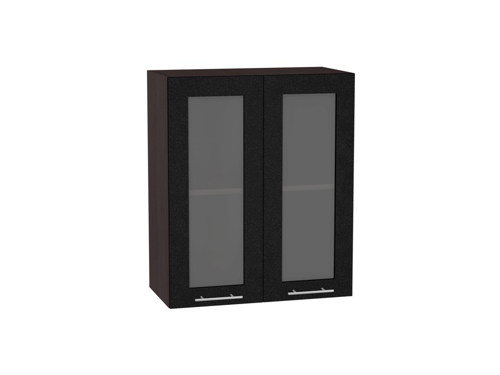 Шкаф верхний с 2-мя остекленными дверцами Валерия-М В 600 Черный металлик-Венге