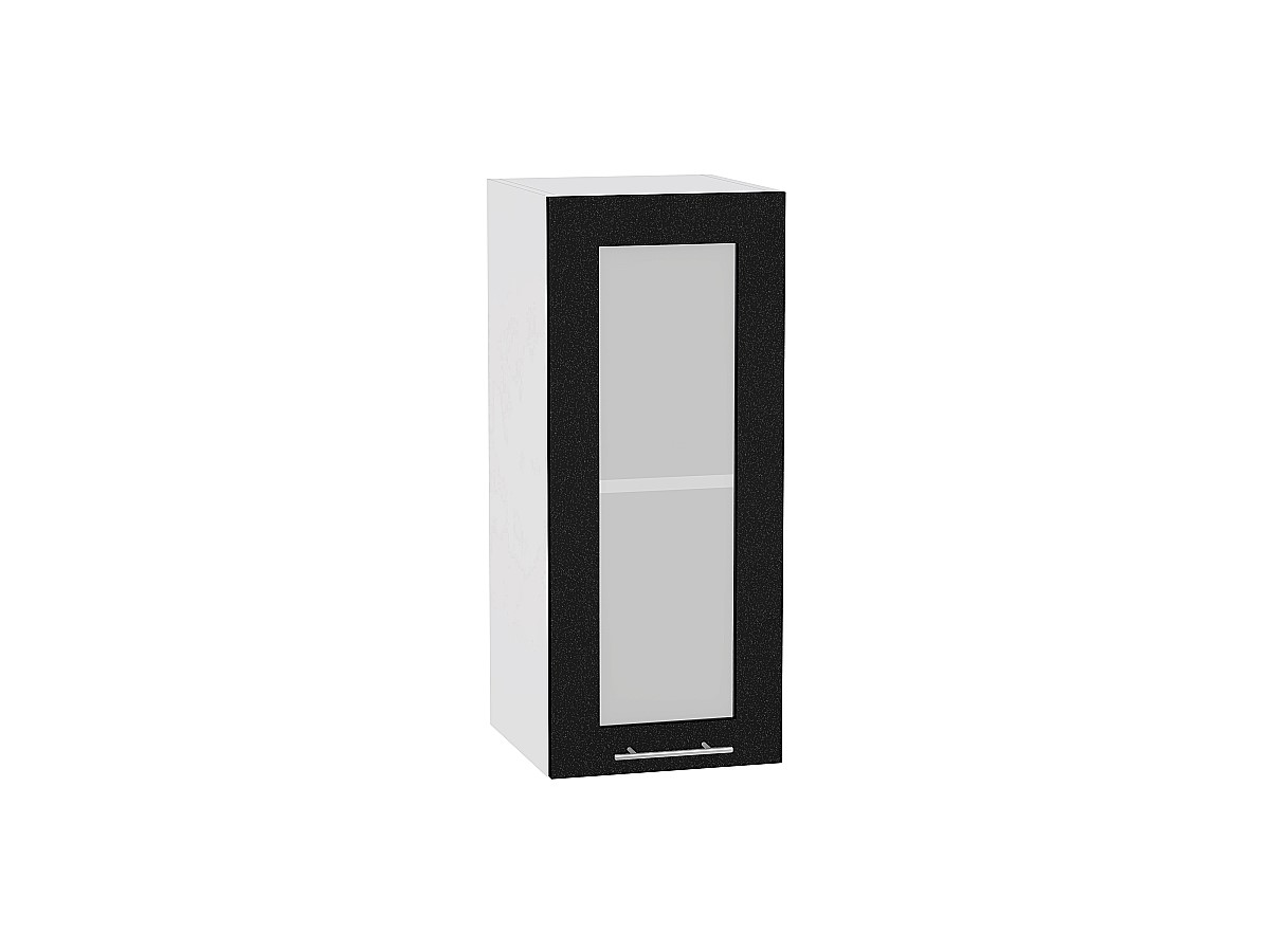 Шкаф верхний с 1-ой остекленной дверцей Валерия-М В 309 Черный металлик-Белый