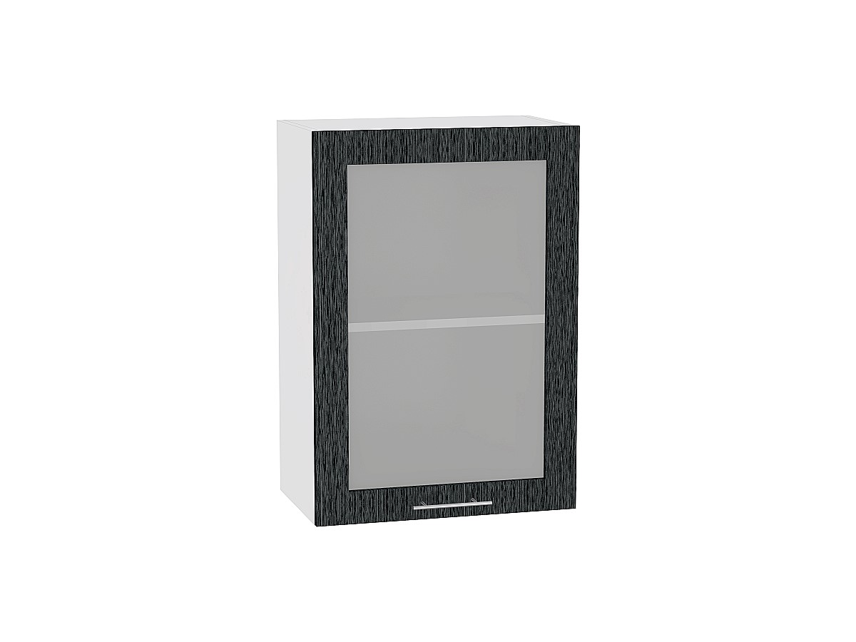 Шкаф верхний с 1-ой остекленной дверцей Валерия-М В 509 Черный металлик дождь-Белый