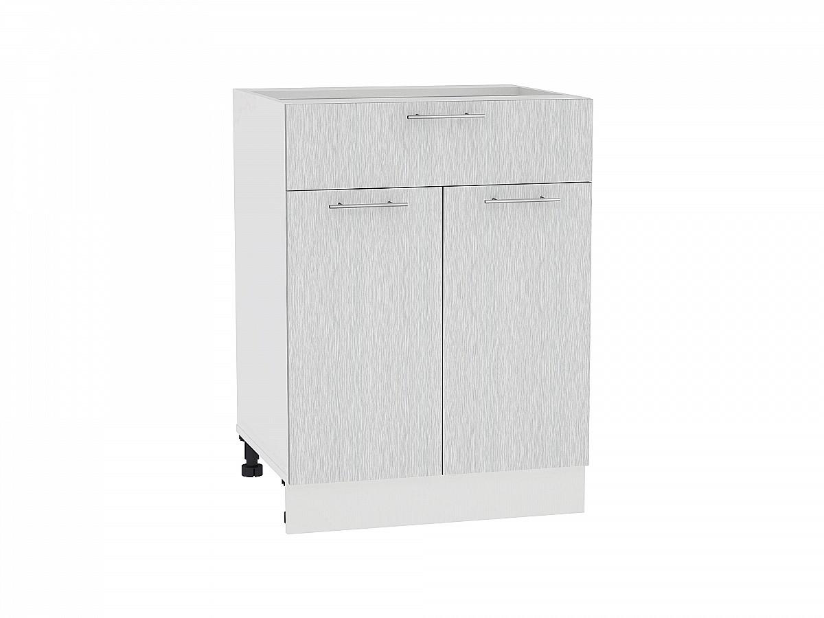 Шкаф нижний с 2-мя дверцами и ящиком Валерия-М Н 601М Серый металлик дождь светлый-Белый