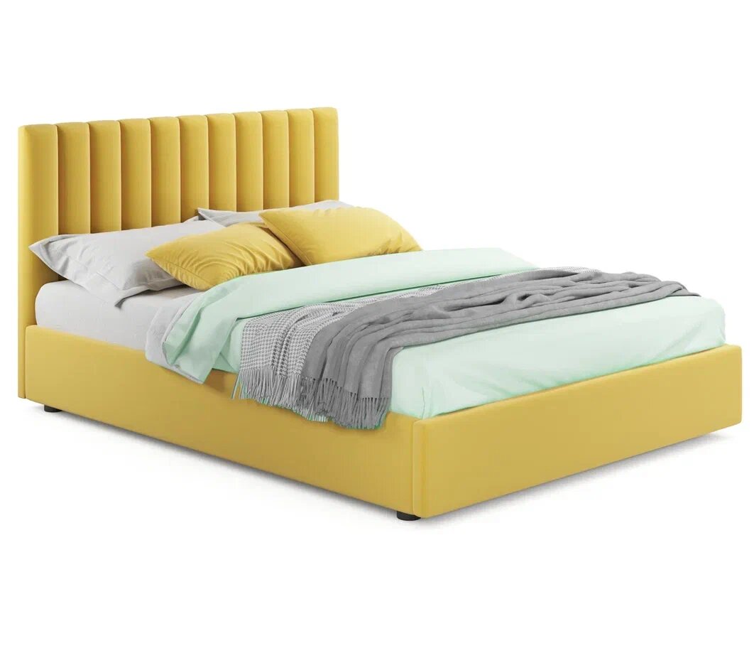 Мягкая кровать Olivia 1400 желтая с подъемным механизмом