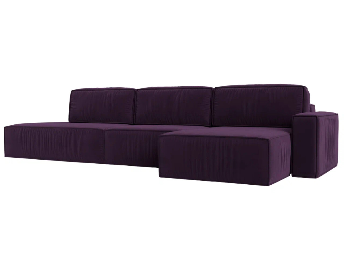 Угловой диван Прага модерн лонг правый угол, велюр, фиолетовый